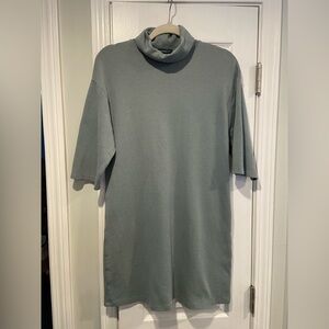 Zara Size S Sage Green Short Sleeve Pullover Sweatshirt Turtleneck Mini Dress